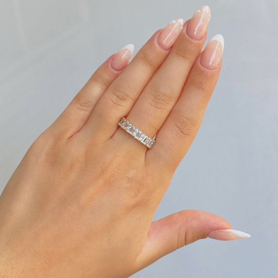 10K Gold C.Z Half Eternity Baguette Ring
