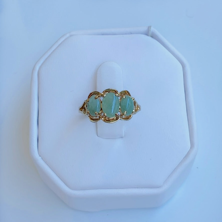 Gold Vermeil Triple Oriental Jade Ring