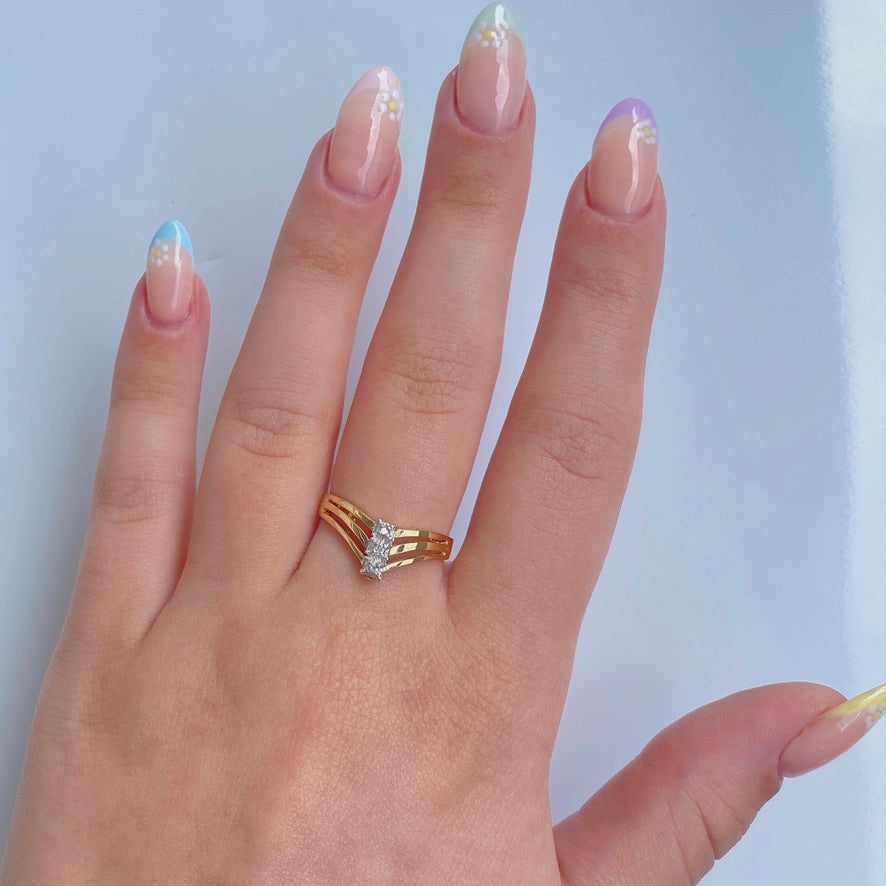 18K Gold Triple Diamond Chevron Ring