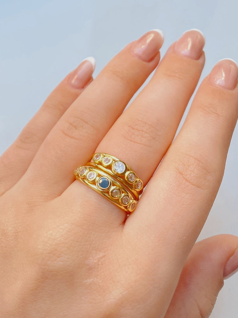 18K Gold Half Eternity CZ Saphire Ring