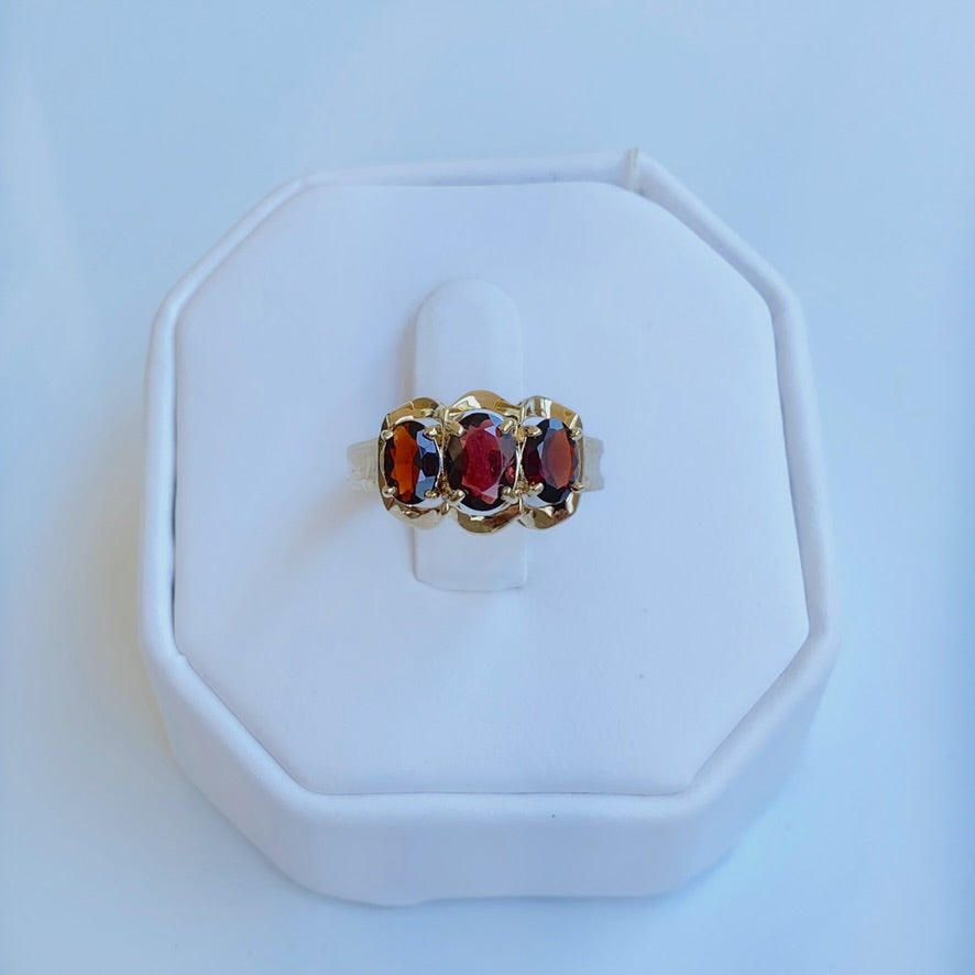 Gold Vermeil Triple Garnet Ring