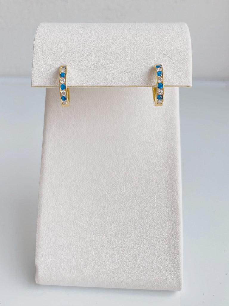 10K Gold Blue & White CZ Huggies