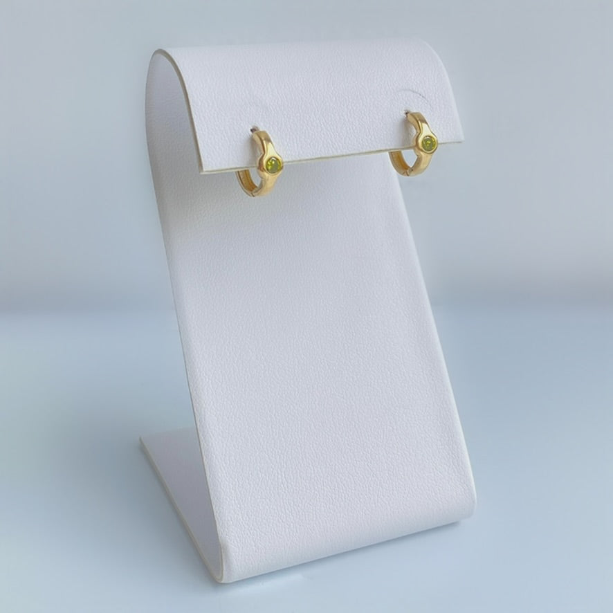 10K Gold Bezel Set Peridot CZ Huggies