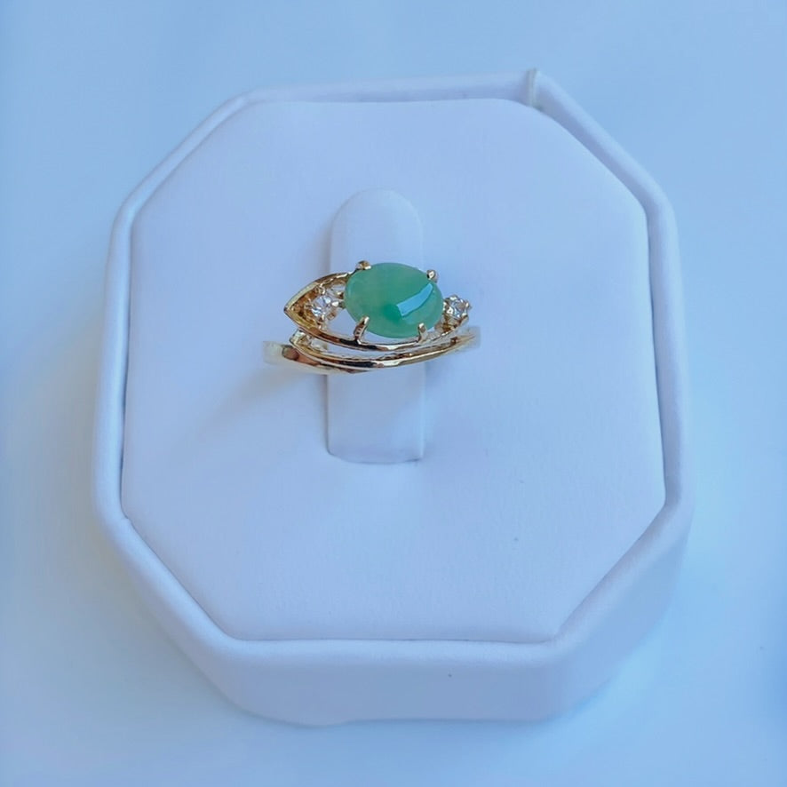 Gold Vermeil White Sapphire and Oriental Jade Ring