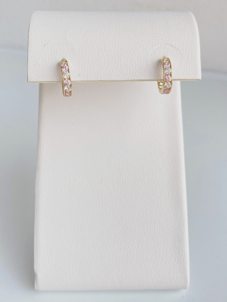 10K Gold Pink & White CZ Huggies