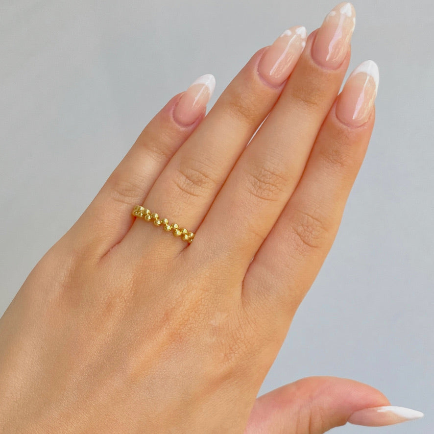 10K Gold Half Alternating Beaded Ring