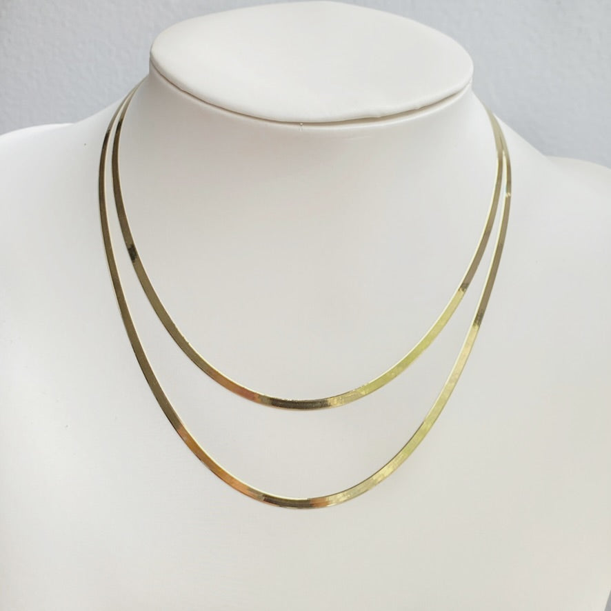 10K Gold Thin Flat Beveled 18" Herringbone Necklace