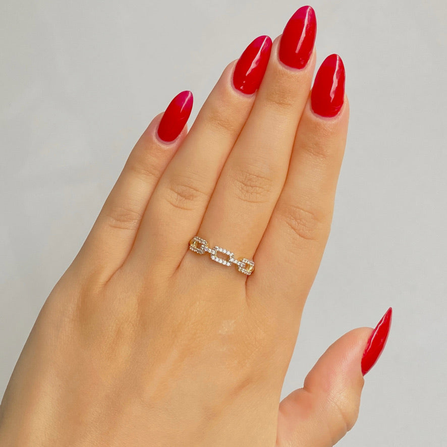 10K Gold CZ Link Ring