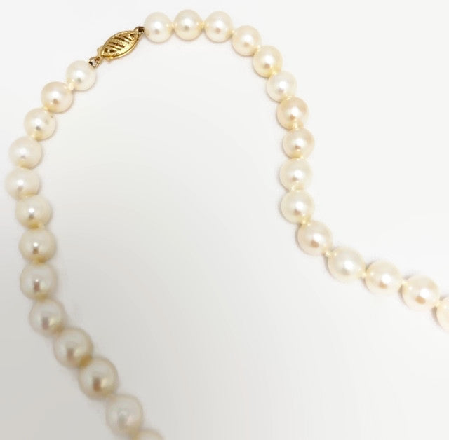 Japanese Akoya Cultured Pearl Necklace 14K Yellow Gold Clasp