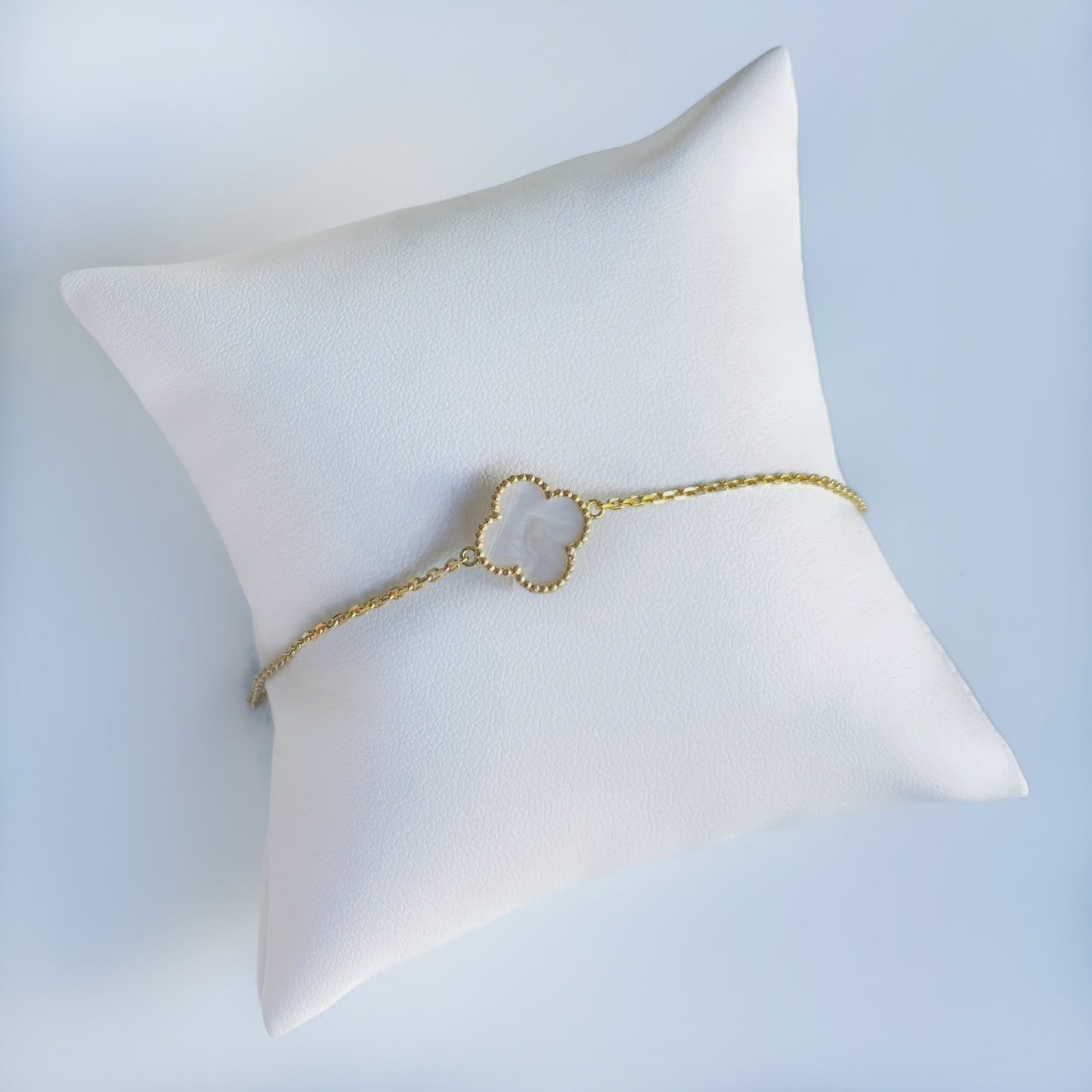 10K Gold Mother of Pearl Four Leaf Shamrock Bracelet