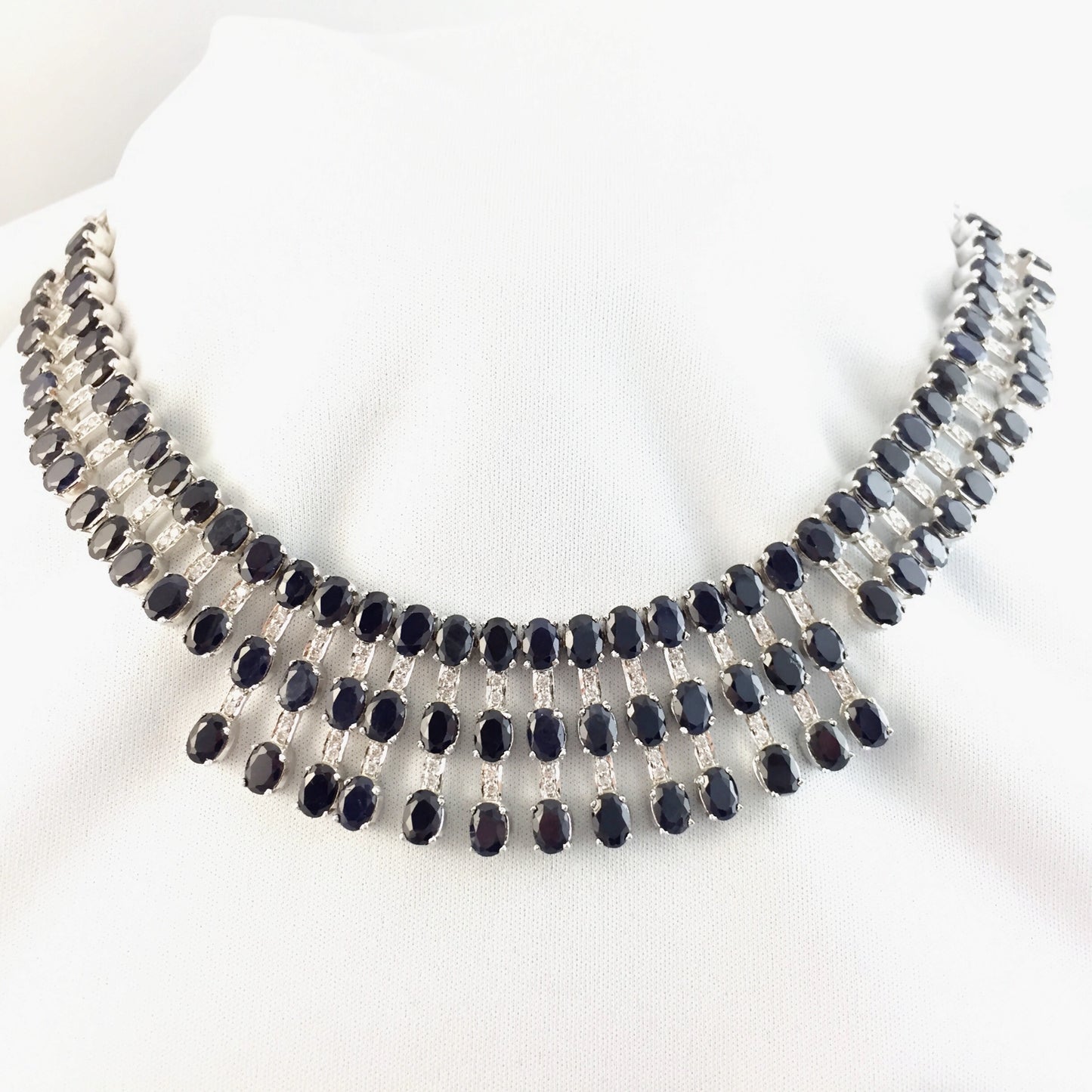 Sapphire Statement Collar Necklace Sterling Silver