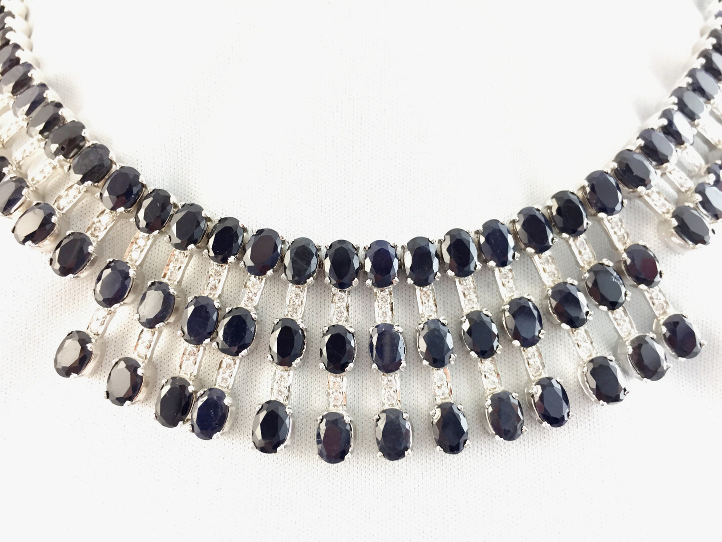 Sapphire Statement Collar Necklace Sterling Silver