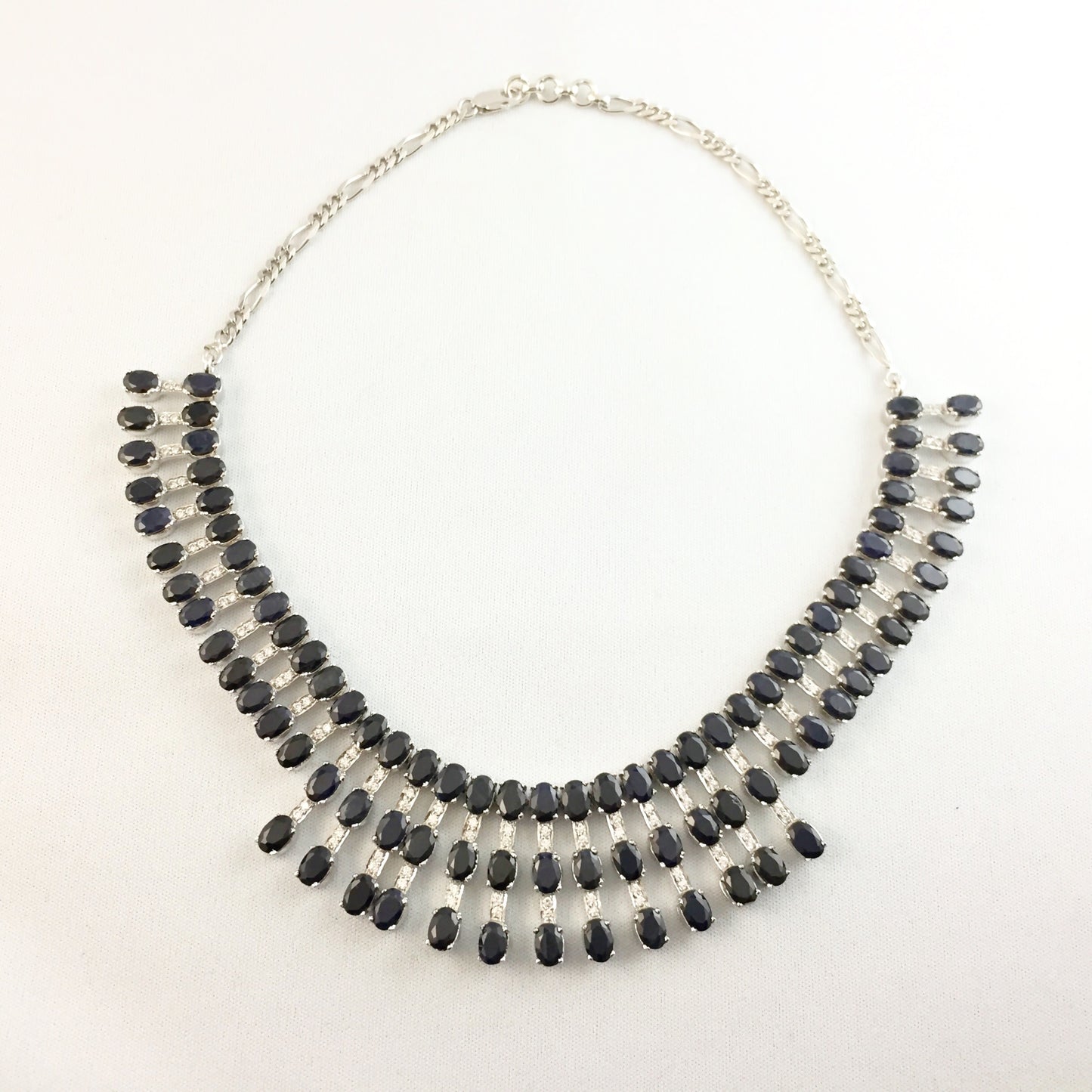 Sapphire Statement Collar Necklace Sterling Silver