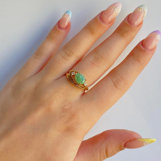 Gold Vermeil White Sapphire and Oriental Jade Ring