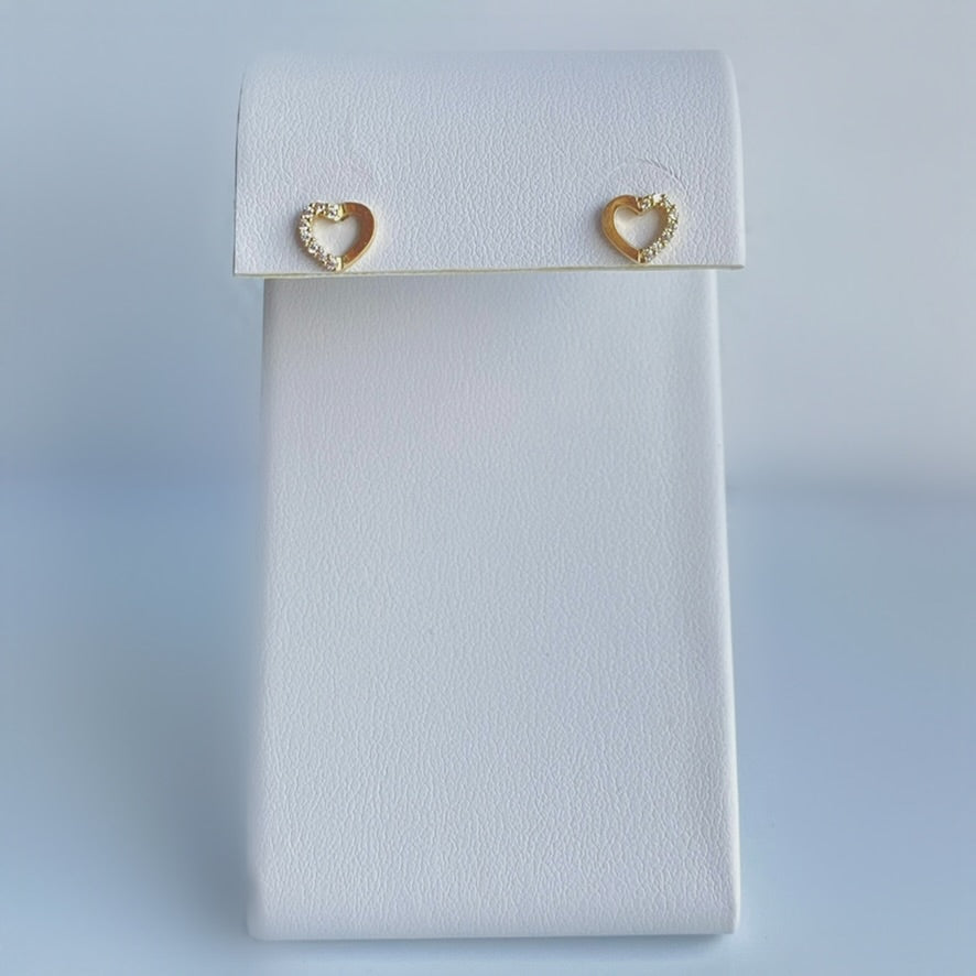 10K Gold Half CZ Heart Studs