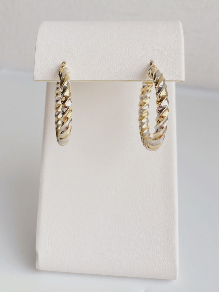 10K Gold Twisted Two-Tone Medium Hoops
