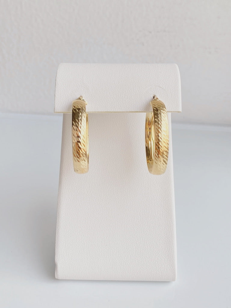 10K Gold Medium Oval Engraved Hoops
