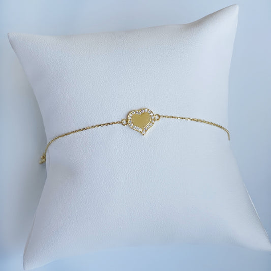 10K Gold CZ Heart Bracelet