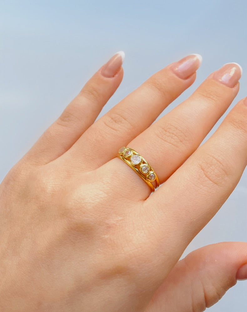 18K Gold Half Eternity CZ Ring