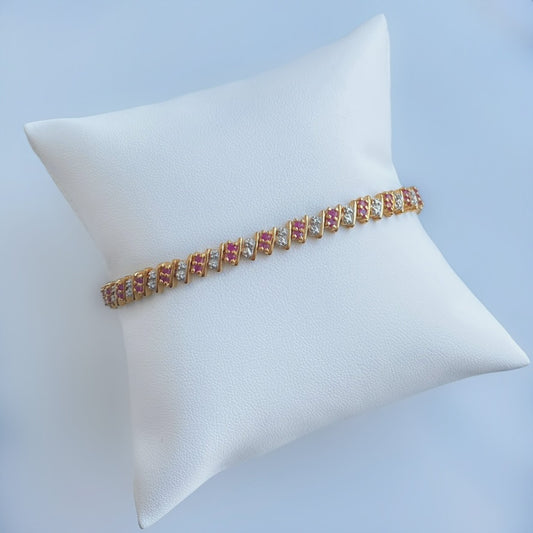 Vermeil Sterling Silver 14K Gold Plated Genuine Ruby Bracelet