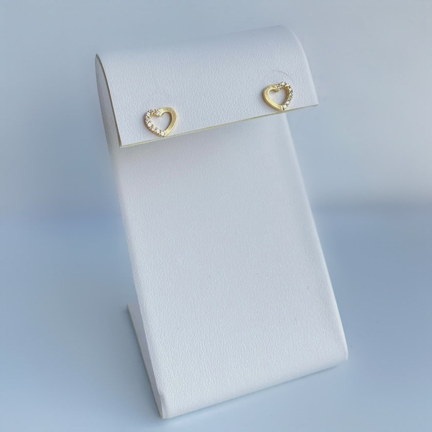 10K Gold Half CZ Heart Studs