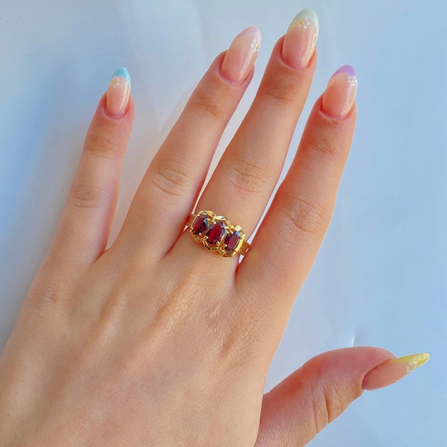 Gold Vermeil Triple Garnet Ring