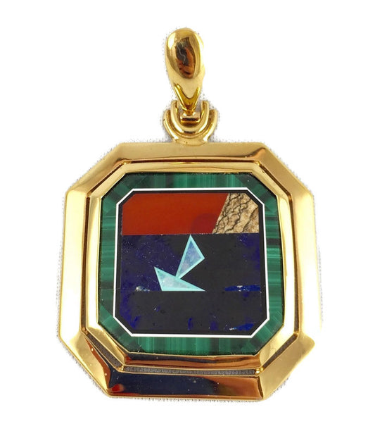 Gold Filled Intarsia Inlaid Gemstone Pendant