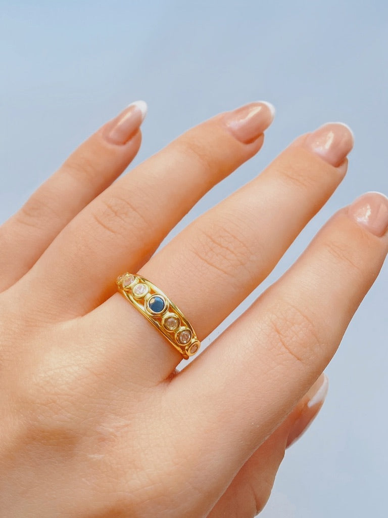 18K Gold Half Eternity CZ Saphire Ring