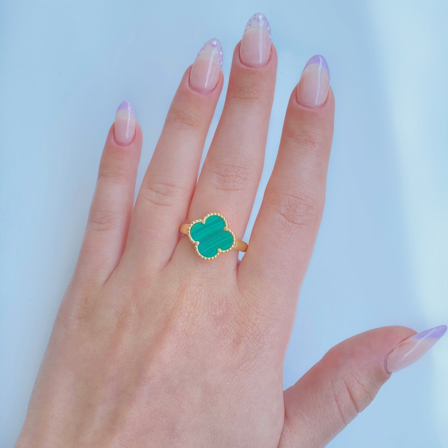 10K Gold Green Malachite Four Leaf Shamrock Ring