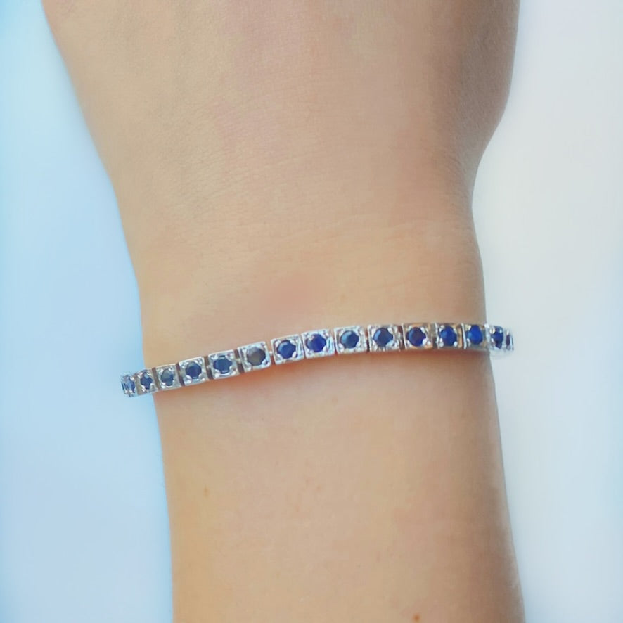 Sapphire tennis bracelet sterling on sale silver