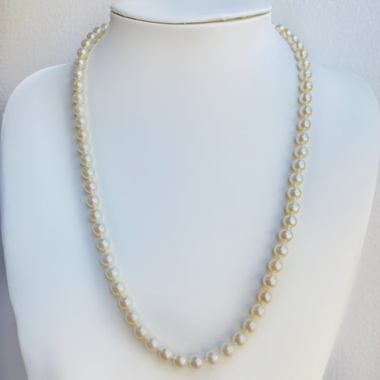 Japanese Akoya Cultured Pearl Necklace 14K Yellow Gold Clasp