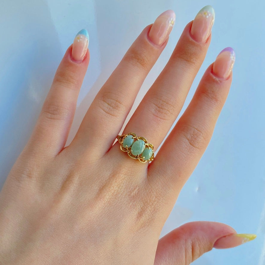 Gold Vermeil Triple Oriental Jade Ring
