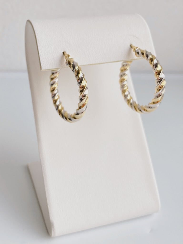 10K Gold Twisted Two-Tone Medium Hoops