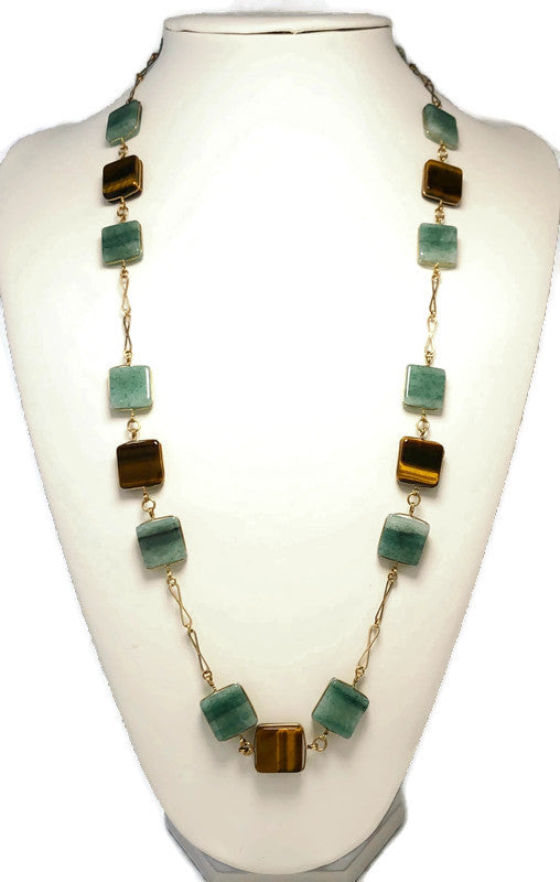 Aventurine and Tiger Eye Station Necklace