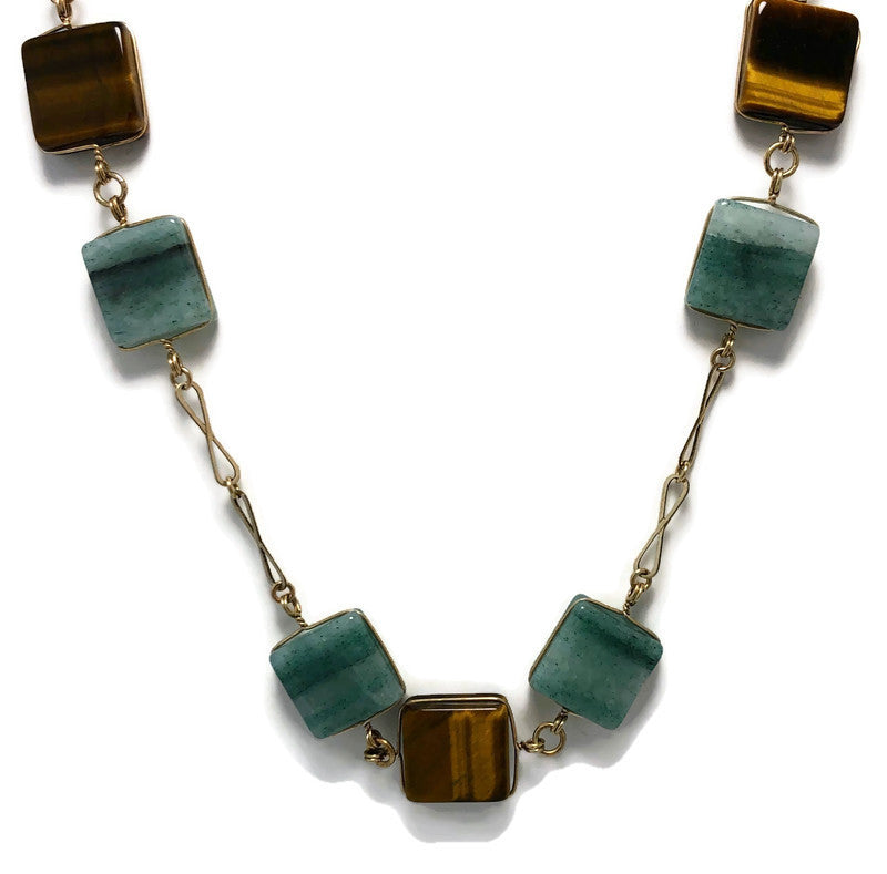 Aventurine and Tiger Eye Station Necklace