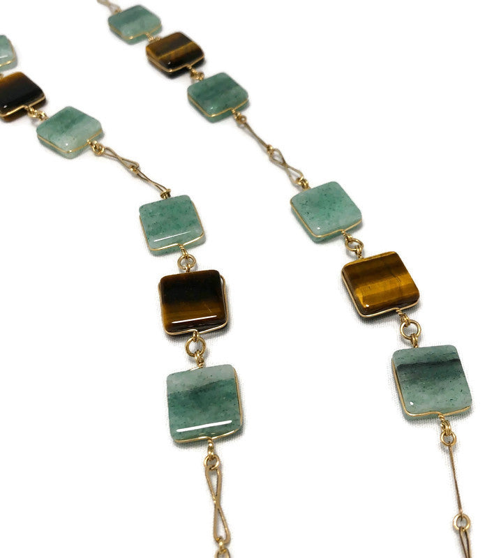 Aventurine and Tiger Eye Station Necklace