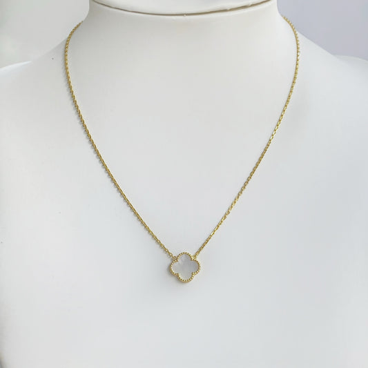 10K Gold Mother of Pearl Four Leaf Shamrock Necklace