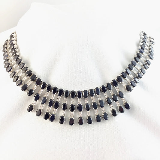 Sapphire Statement Collar Necklace Sterling Silver