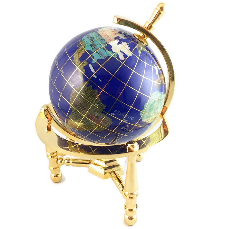 Gem Globe Lapis Ocean On a Brass Stand 80mm