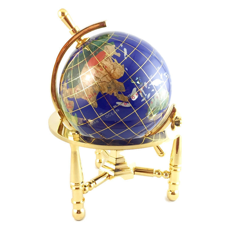 Gem Globe Lapis Ocean On a Brass Stand 80mm