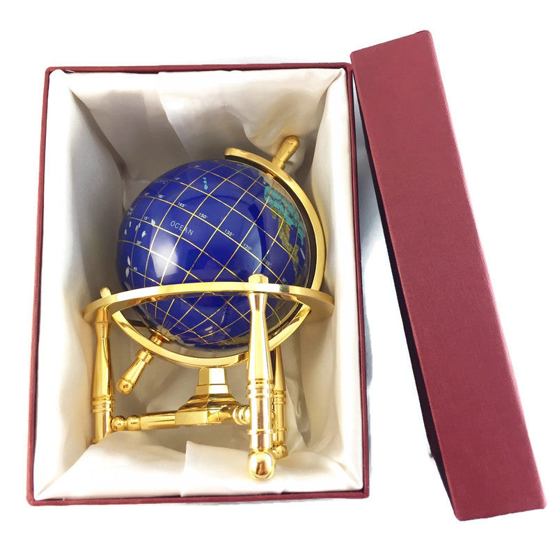 Gem Globe Lapis Ocean On a Brass Stand 80mm