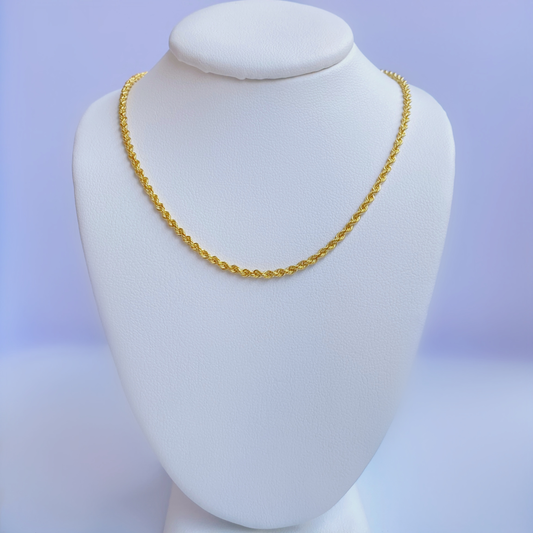 10K Yellow Gold Rope Chain Necklace 16" - NEW